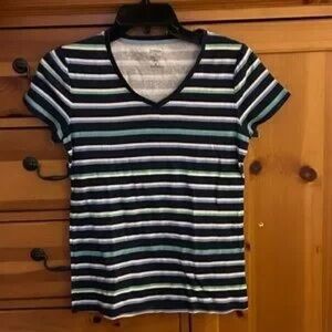 Striped V-Neck Short Sleeve Tee